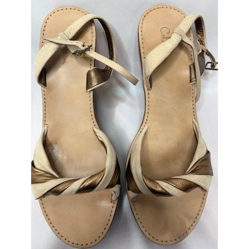 COLE HAAN Tan Bronze Metallic Nike Air Twisted‎ Strap Wedge Sandals Sz 10 Boho